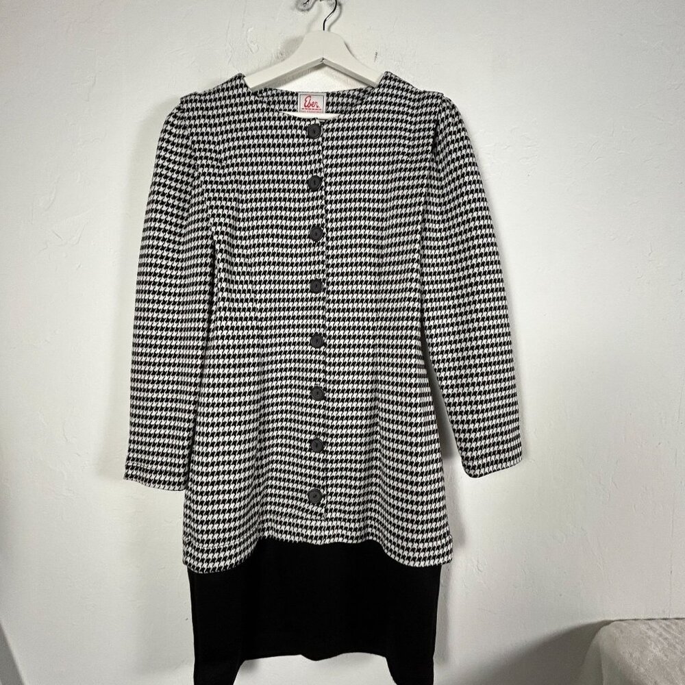 Eber San Francisco Womens Houndstooth Button Front Bodycon Dress Size 11 Career